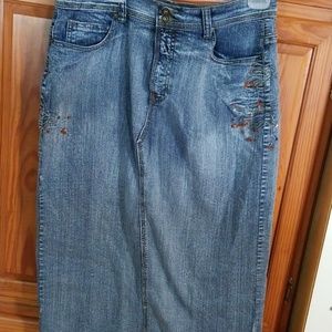 NoFuze Stretch Denim Midi Skirt Sequins Dressy 16